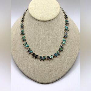 Butterfly Abalone  Silver Tone Chain Link Necklace